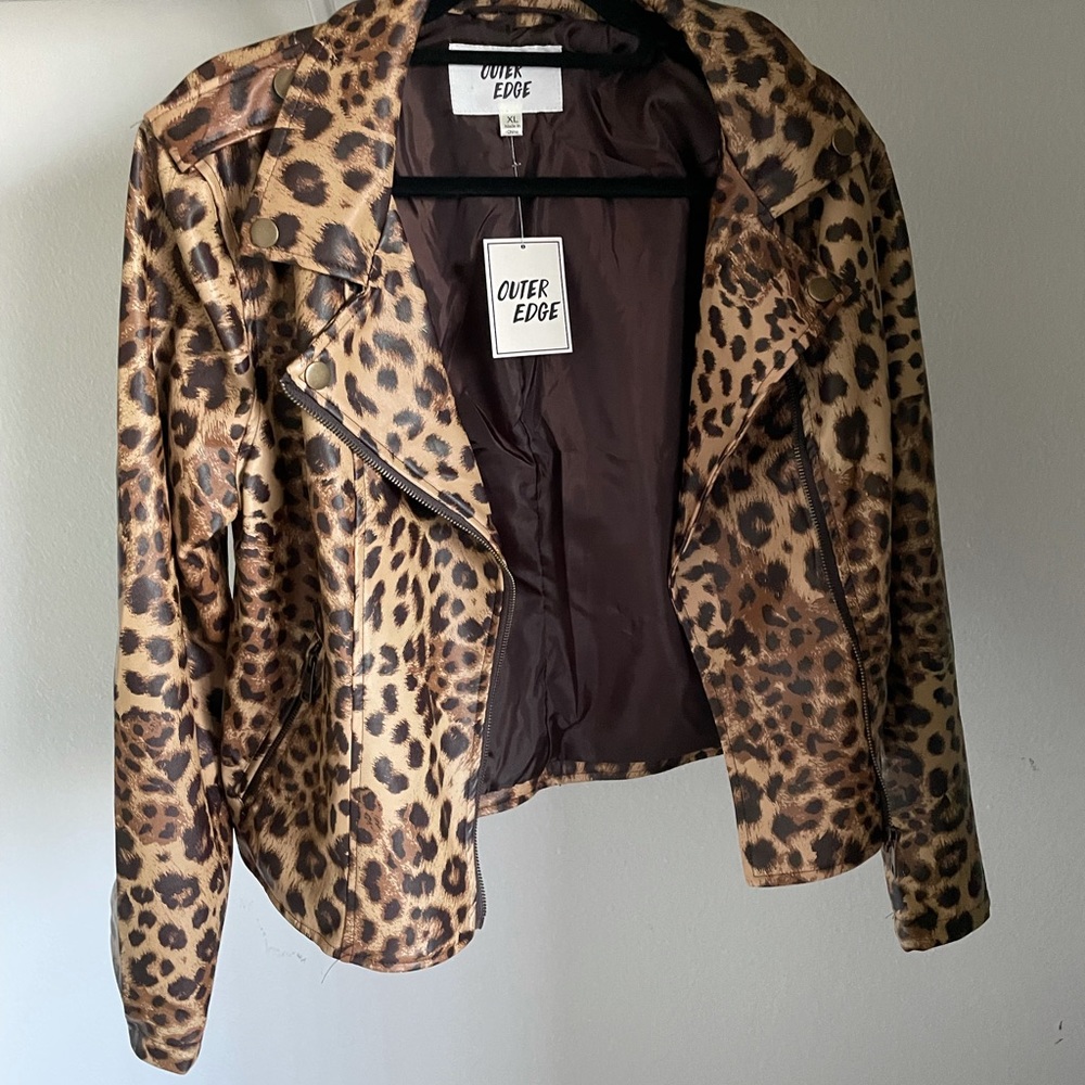 Faux leather leopard jacket new
